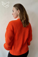 Pomarańczowy sweter oversize z okrągłym dekoltem 00097